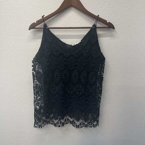 Zara Tank Top Womens Size M Black Crochet Lace Witchy Whimsigoth Grunge - Picture 1 of 6